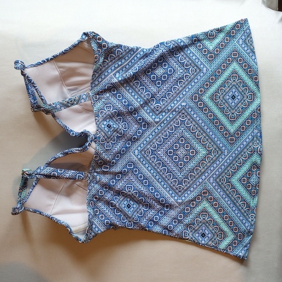 Leilani Faux Wrap Padded Push Up Tankini Top 8 Geometric Blue Paisley - Picture 2 of 3